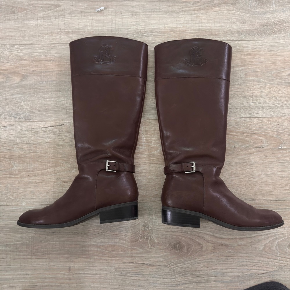 Lauren Ralph Lauren Madisen Riding Boots Brown Leather Equestrian Knee High 7B